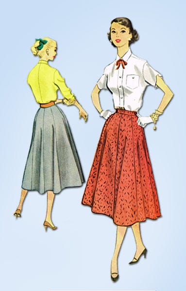1950s Vintage McCalls Sewing Pattern 9448 Misses 8 Gore Day Skirt Size 26 Waist
